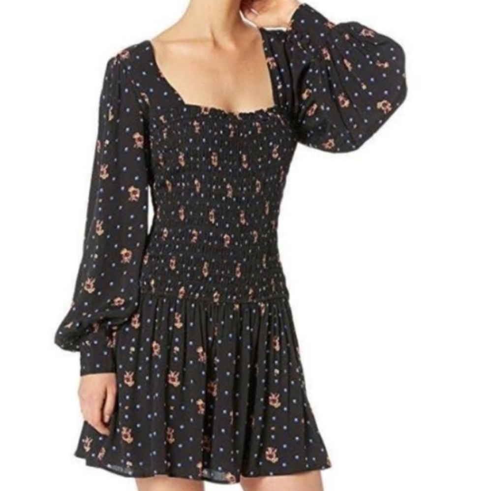 Free People Black Floral Midi Dress